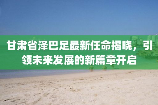 甘肅省澤巴足最新任命揭曉，引領(lǐng)未來發(fā)展的新篇章開啟